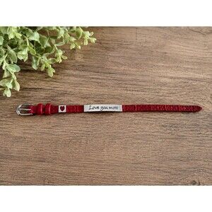 "Love You More" Red Faux Leather Bracelet Stainless Steel Heart Adjustable 8”